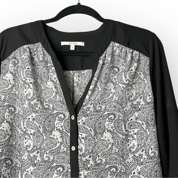 SUNG Alfred Sung Black and White Paisley 3/4 Sleeve Top L - Picture 3 of 6